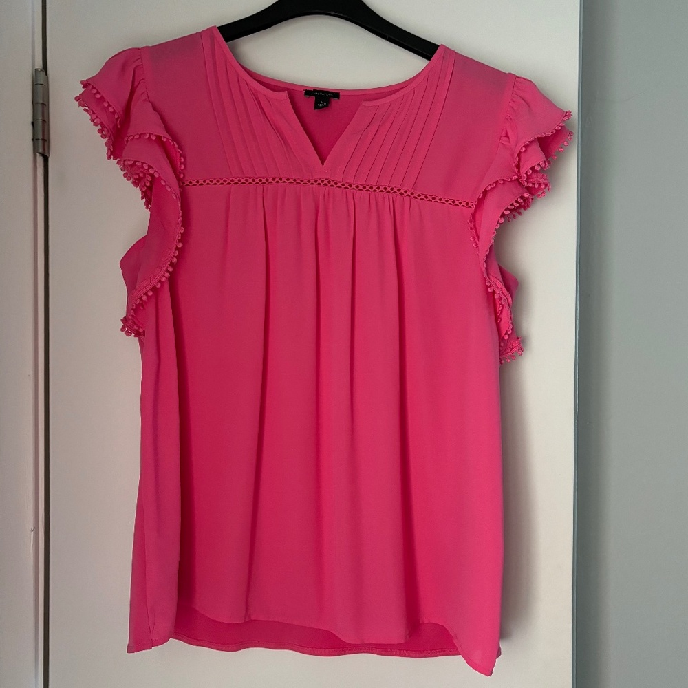 Ann Taylor mixed media pink shirt L